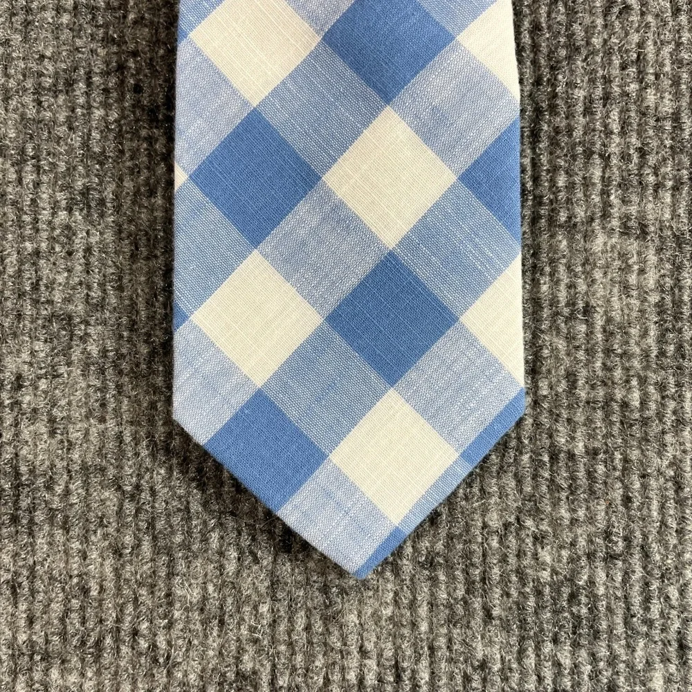 Tackle & Tides Mens Blue White Buffalo Plaid Gingham Cotton Necktie
